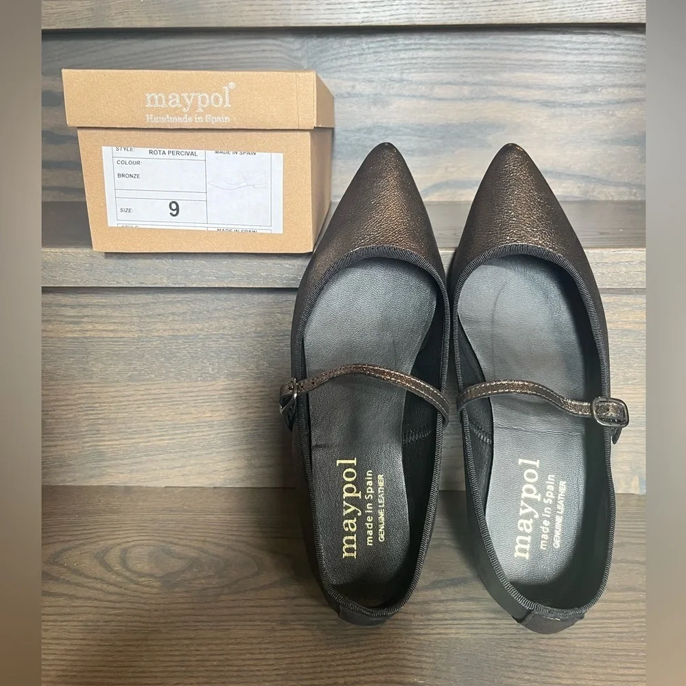 NWT Maypol Anthropologie Rota Percival Mary Jane Flat in Bronze Size 9
